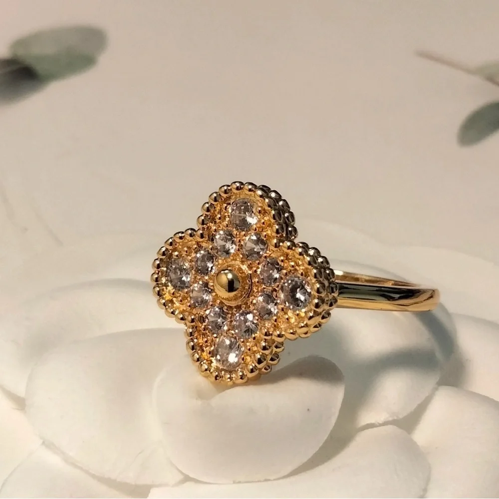 S925 Sterling Silver 18K Gold Rose Leaf Ring